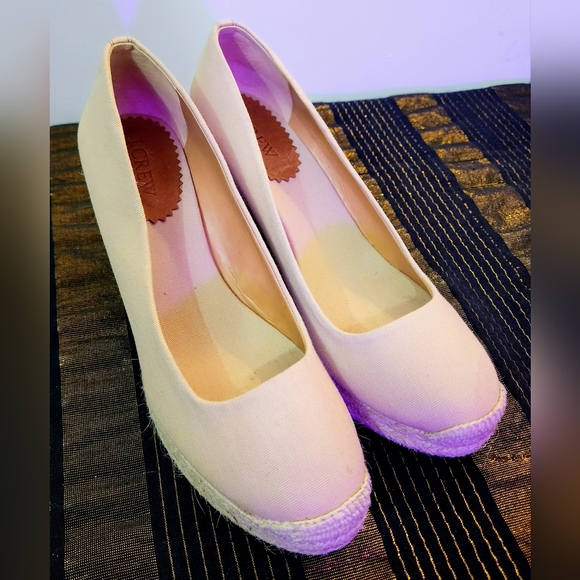 J CREW style#A1244 Espadrille Canvas Wedge Round Toe Slide On Heels Imaculate - Picture 6 of 15